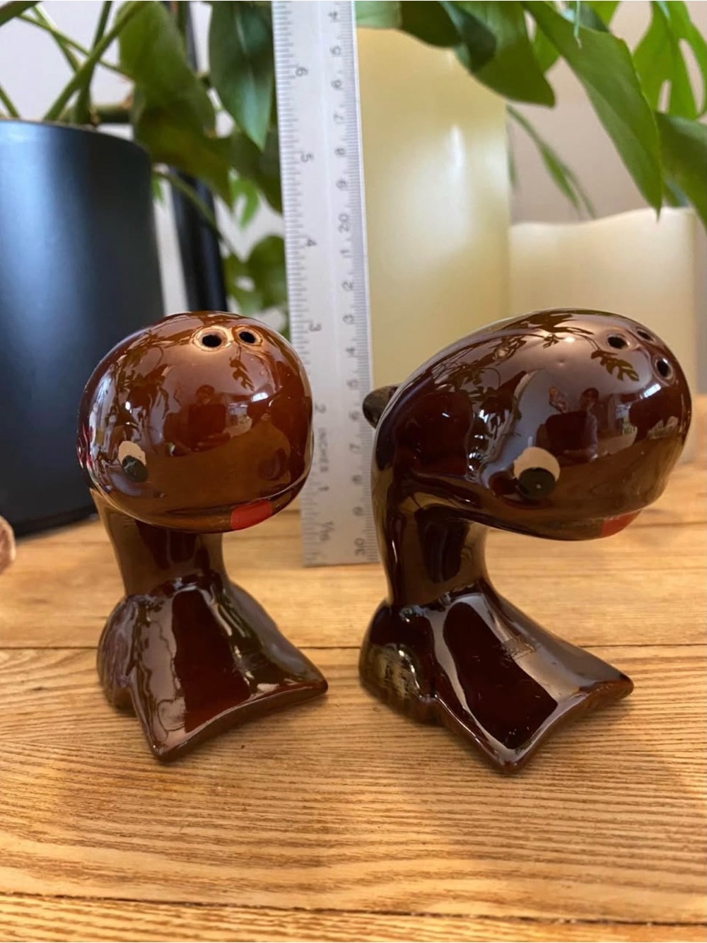 Vintage Ceramic Whales Salt and Pepper Shakers - Brown